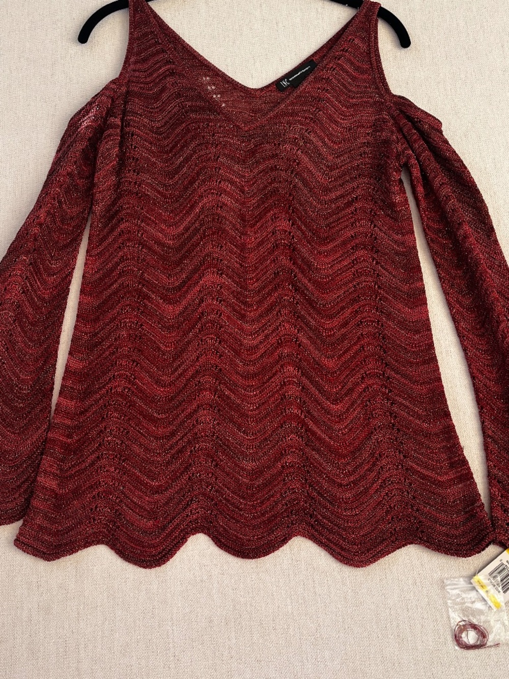 INC International Concepts M Cold Shoulder Sweater Top Red Knit NWT $79 MSRP